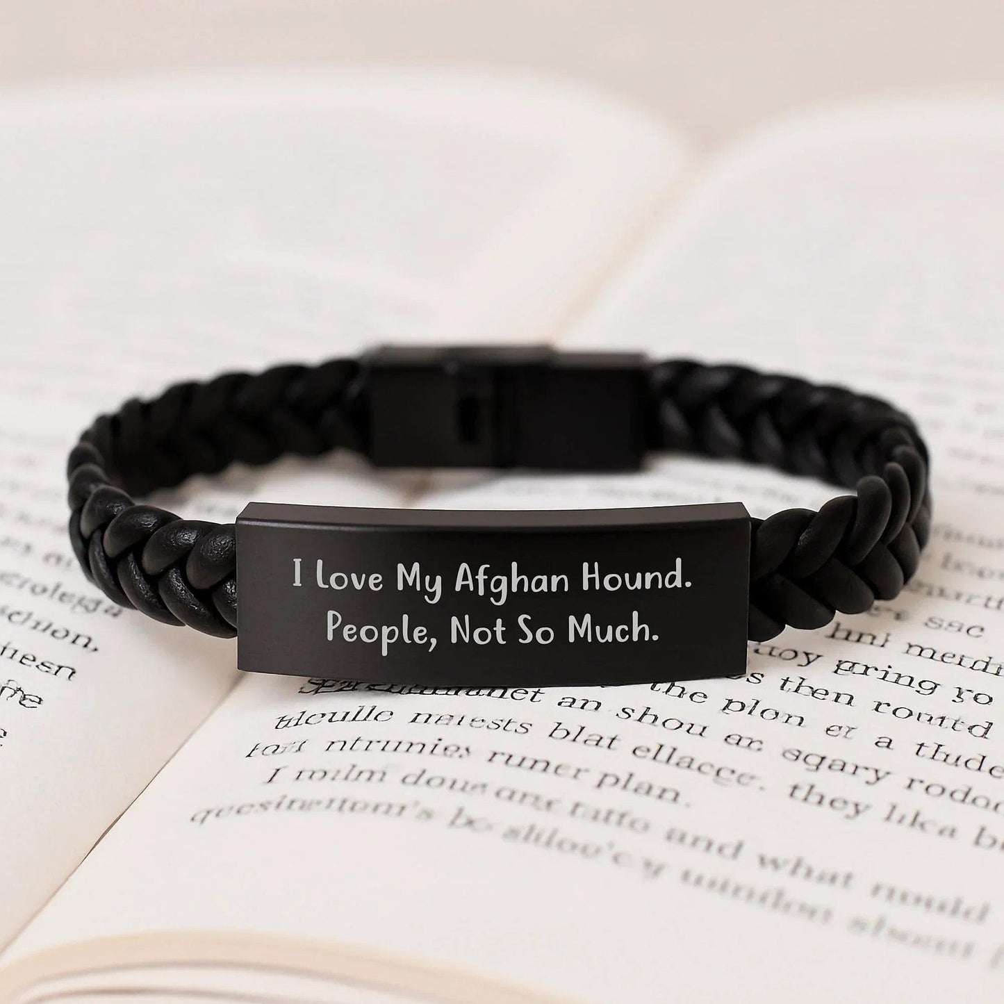 Funny Afghan Hound Dog Lover Gifts from Family for Christmas Unique Presents, Interlaced Leather Bracelet with Quote 'I Love My Afghan Hound. People, Not So Much.'
