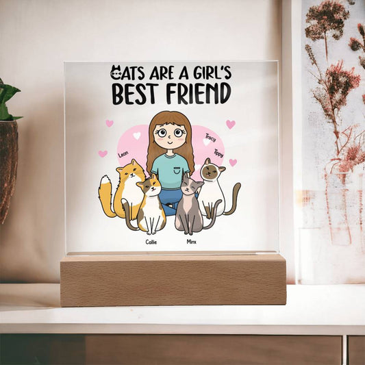 Cats are a Girl's Best Friend Personalized Acrylic Plaque Gift for Cat Lover
