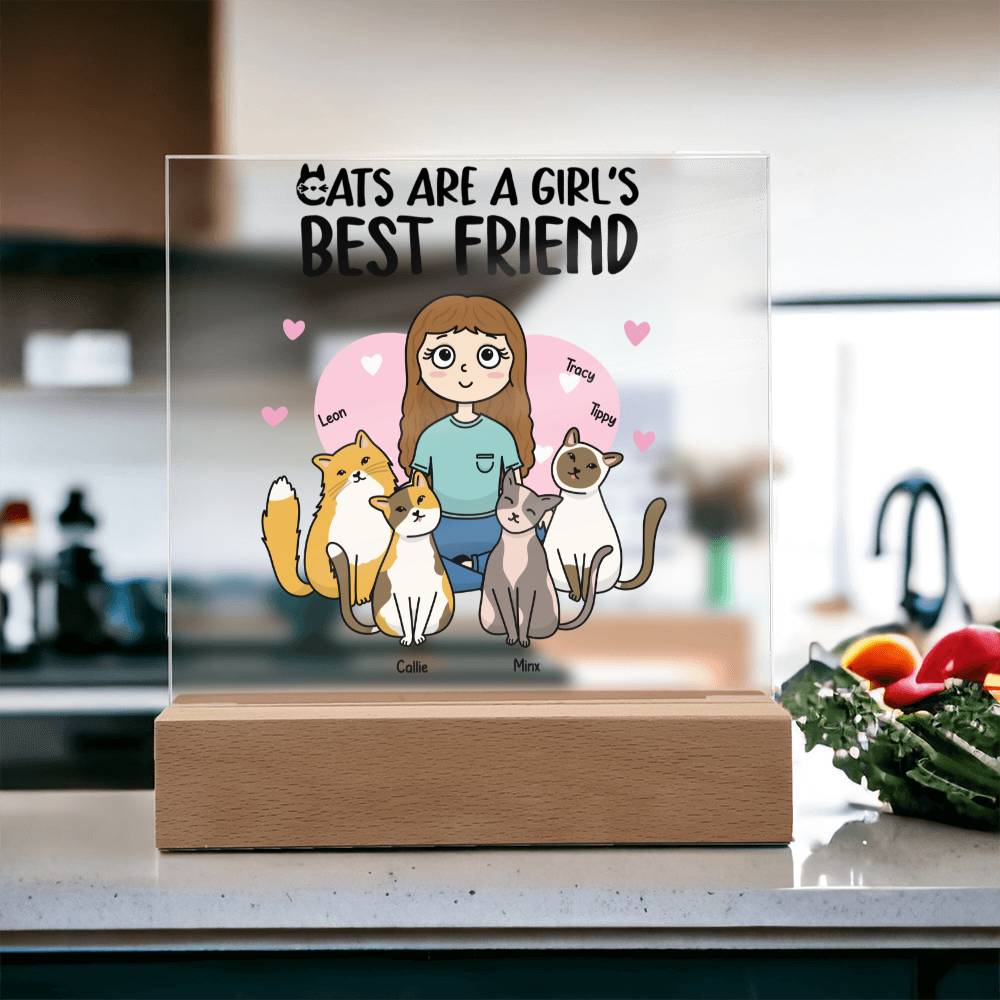 Cats are a Girl's Best Friend Personalized Acrylic Plaque Gift for Cat Lover