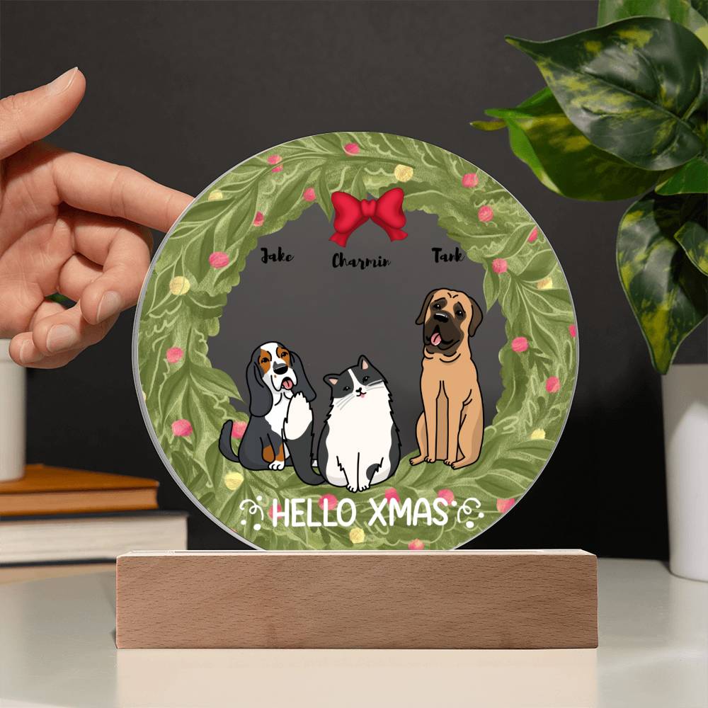 Pet Christmas Wreath Portrait Personalized Round Acrylic Plaque