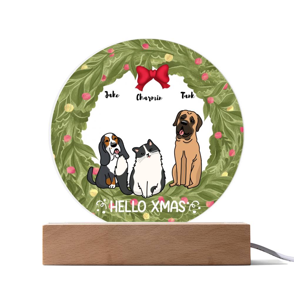 Pet Christmas Wreath Portrait Personalized Round Acrylic Plaque