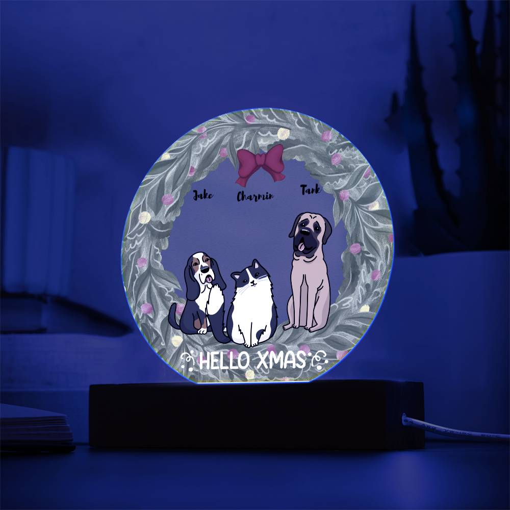 Pet Christmas Wreath Portrait Personalized Round Acrylic Plaque