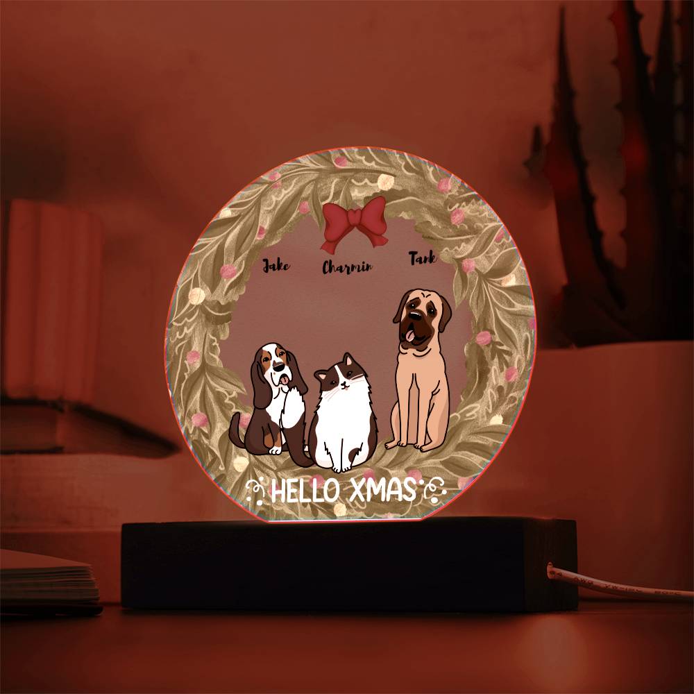 Pet Christmas Wreath Portrait Personalized Round Acrylic Plaque