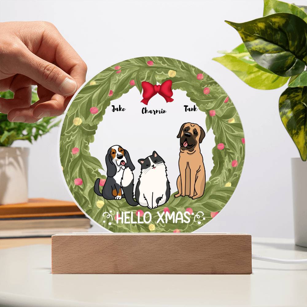 Pet Christmas Wreath Portrait Personalized Round Acrylic Plaque