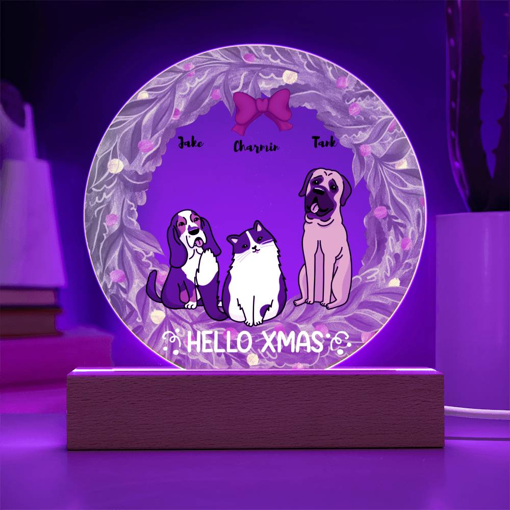 Pet Christmas Wreath Portrait Personalized Round Acrylic Plaque