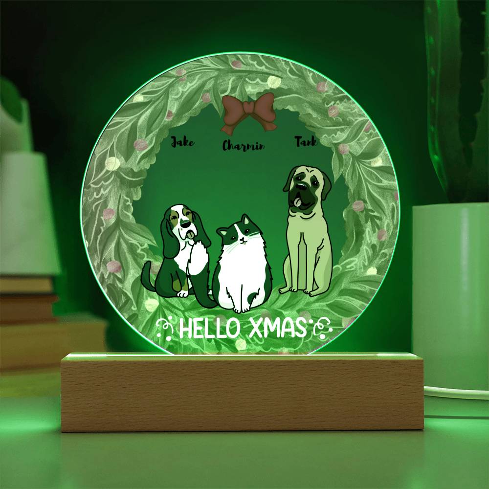 Pet Christmas Wreath Portrait Personalized Round Acrylic Plaque