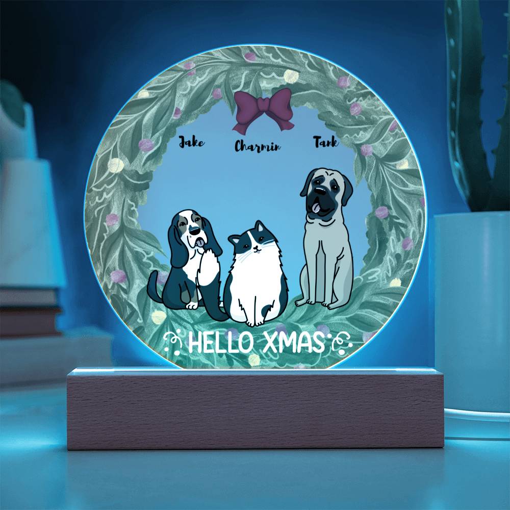 Pet Christmas Wreath Portrait Personalized Round Acrylic Plaque