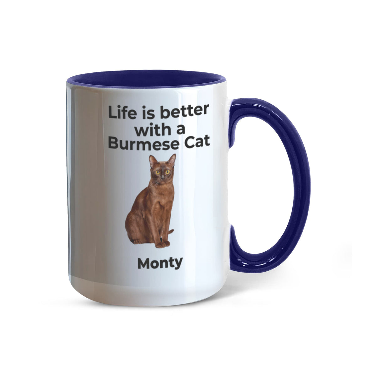 Burmese Cat Mug, Personalized Cat Name Coffee Cup, Life Is Better With a Burmese Cat Lover Gift, Color Accent Ceramic Mug for Cat Mom