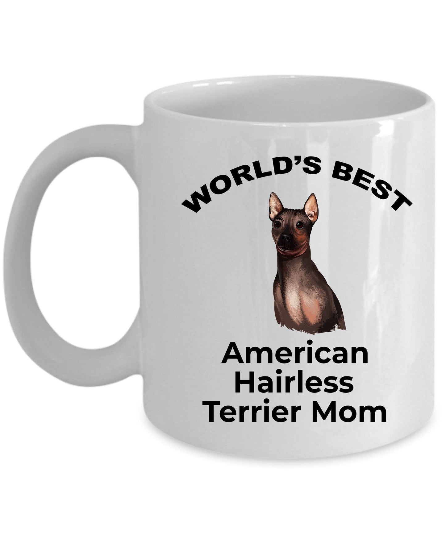 American Hairless Terrier Best Mom Coffee Mug - white, pink, black red and navy two tone