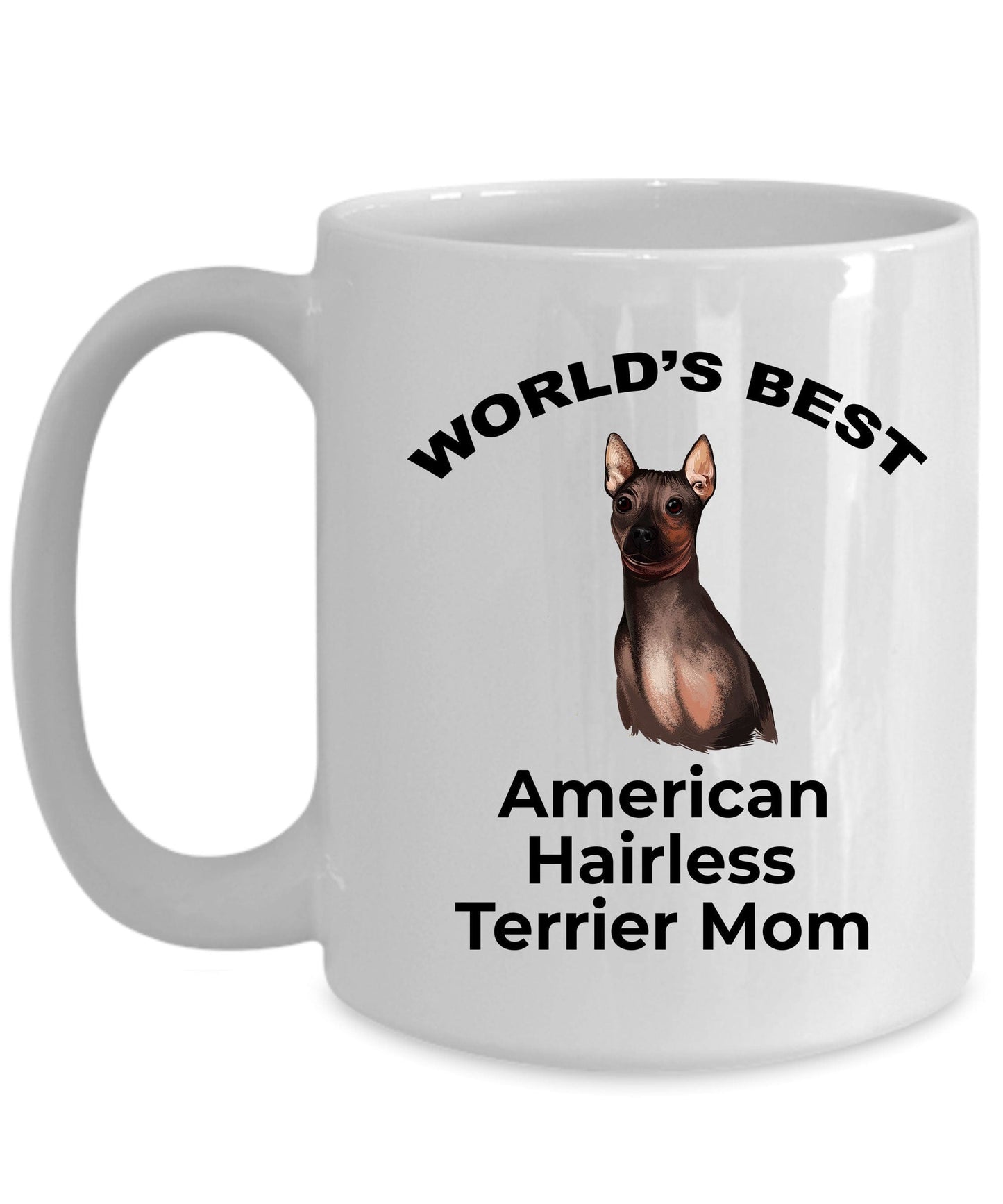 American Hairless Terrier Best Mom Coffee Mug - white, pink, black red and navy two tone