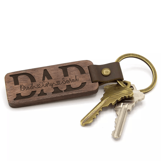 Dad Custom Split Name Wooden Key Chain