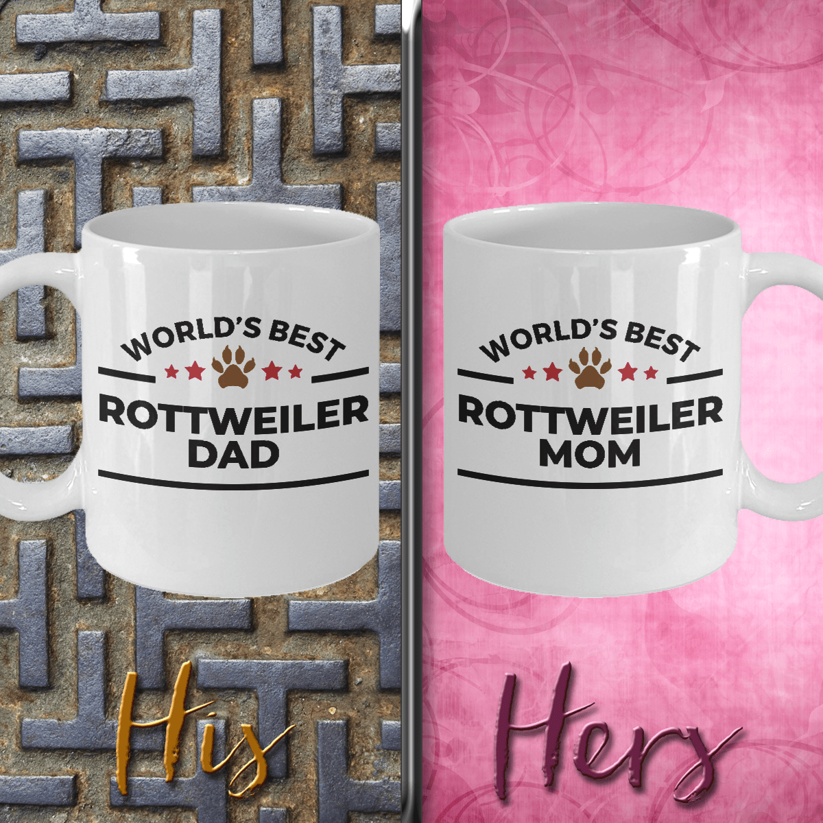 Rottweiler Dad and Mom Ceramic Mugs - Set of 2 - His and Hers