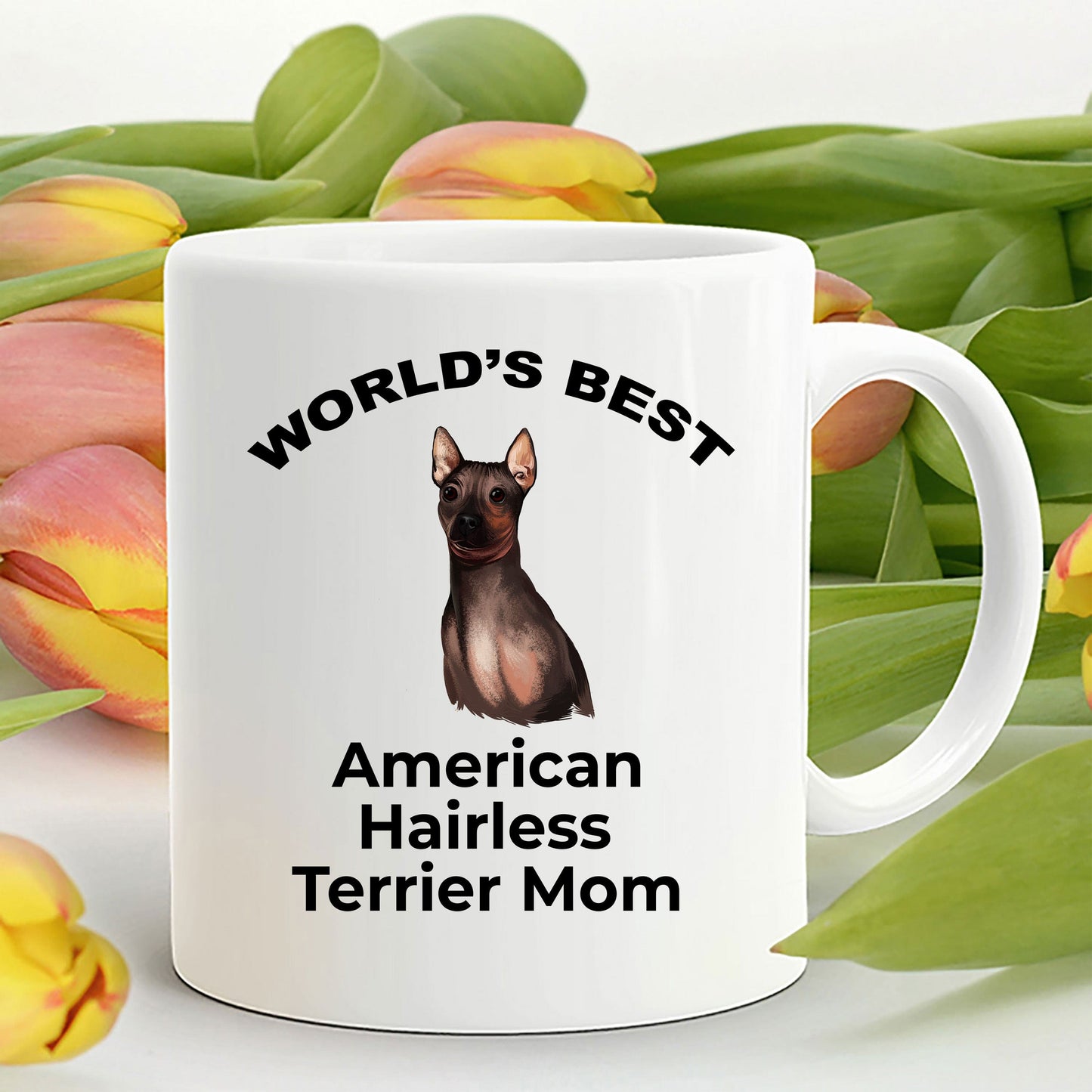 American Hairless Terrier Best Mom Coffee Mug - white, pink, black red and navy two tone
