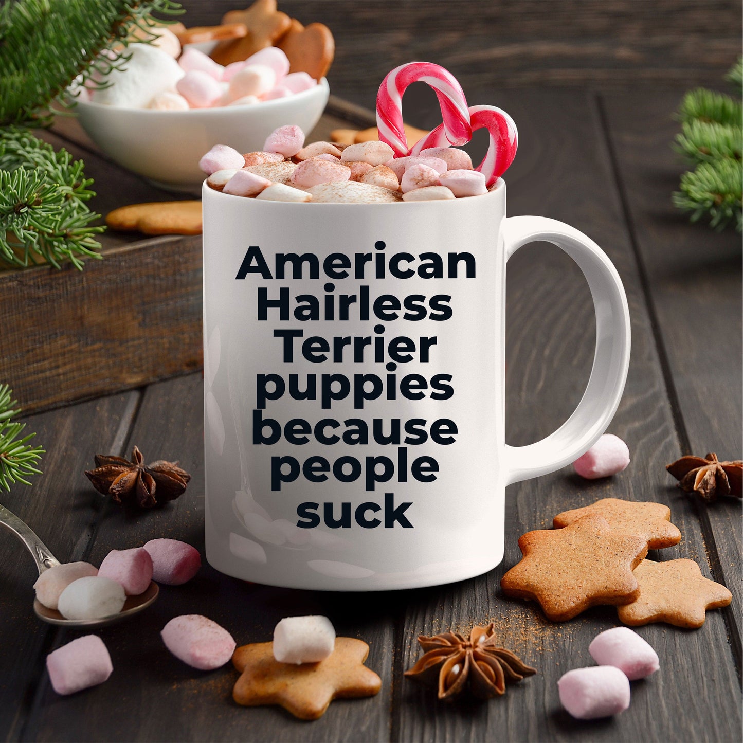 American Hairless dog lover coffee mug - American Hairless Puppies because people suck