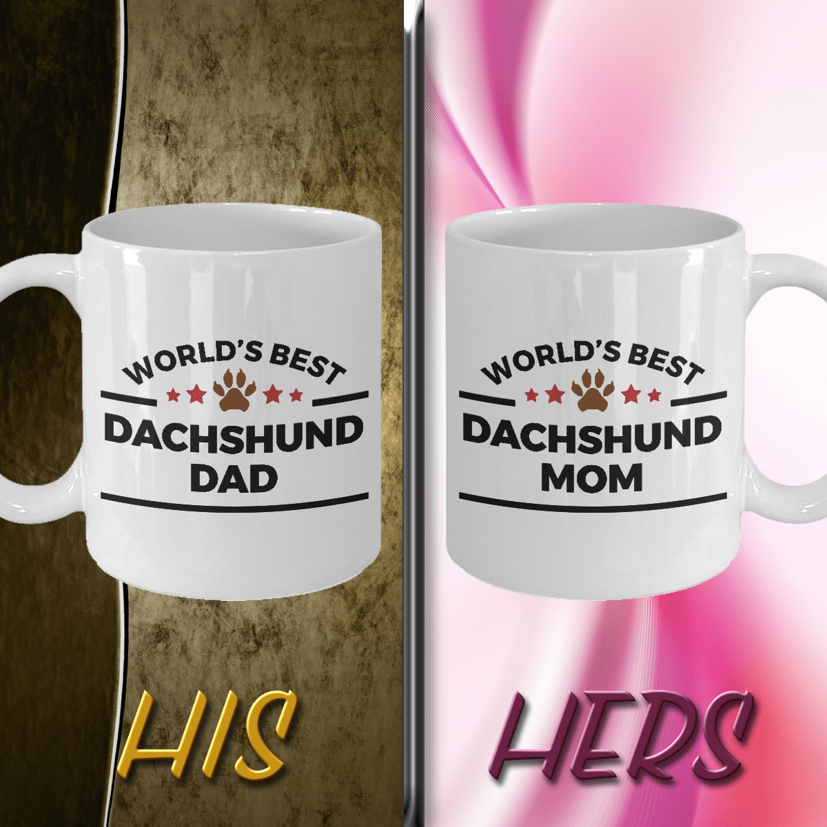 World's Best Dachshund Dad and Mom Couple Ceramic Mug - Set of 2 His and Hers