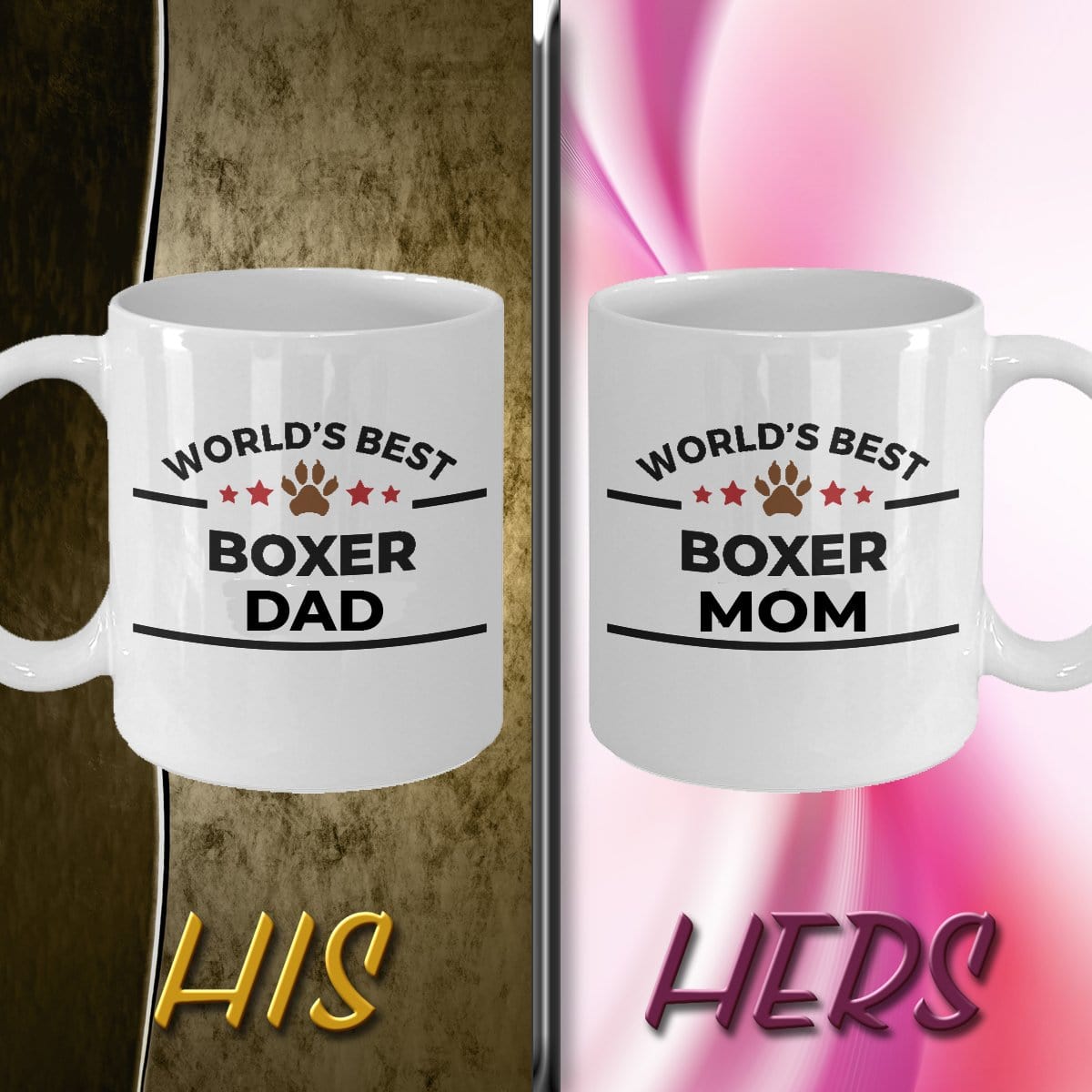 World's Best Boxer Dad and Mom Couple Ceramic Mug - Set of 2 - His and Hers