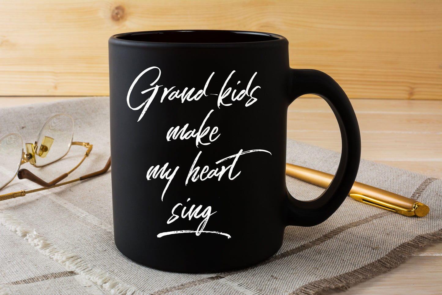 Grandmother or Grandfather Gift Grand-kids Make My Heart Sing Black Ceramic Coffee Mug