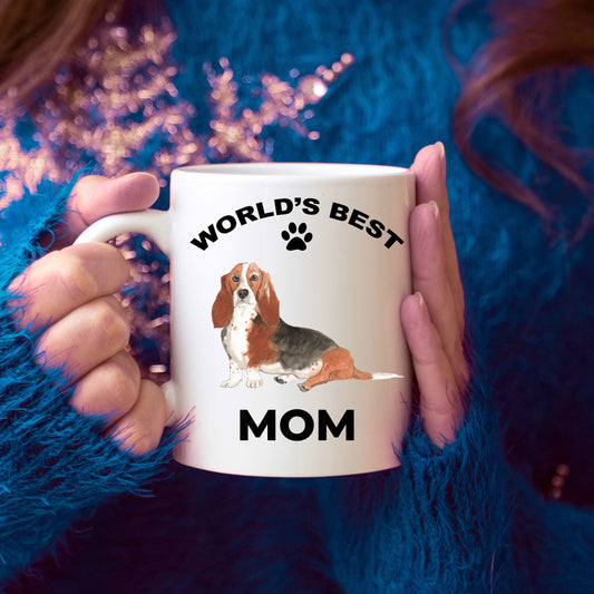 Basset Hound Best Mom Coffee Mug watercolor print
