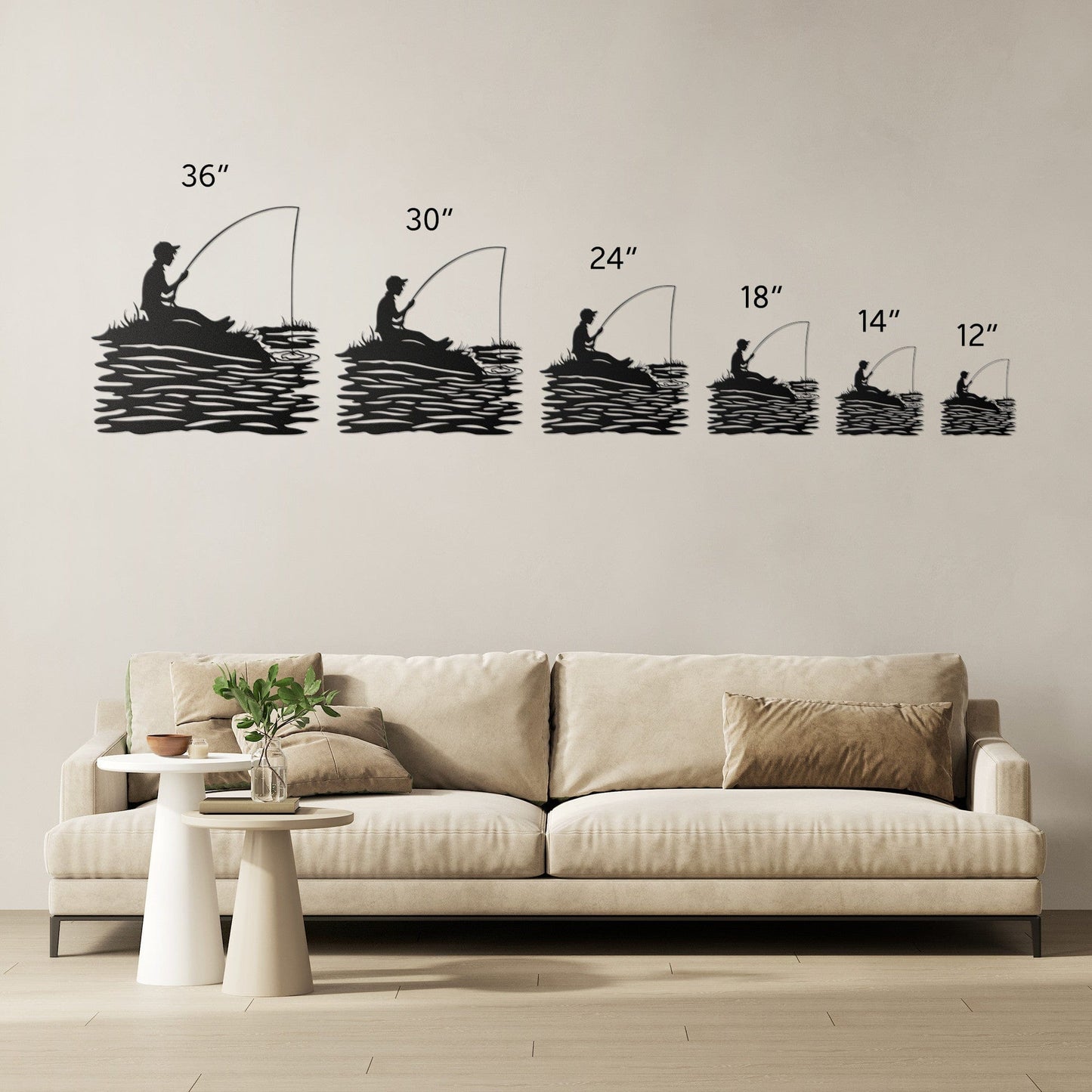 Boy Fishing on Lake Metal Wall Art