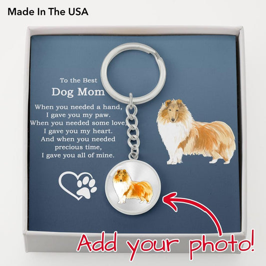 Best Dog Mom Remembrance Custom Photo and Engraved Circle Pendant Keychain