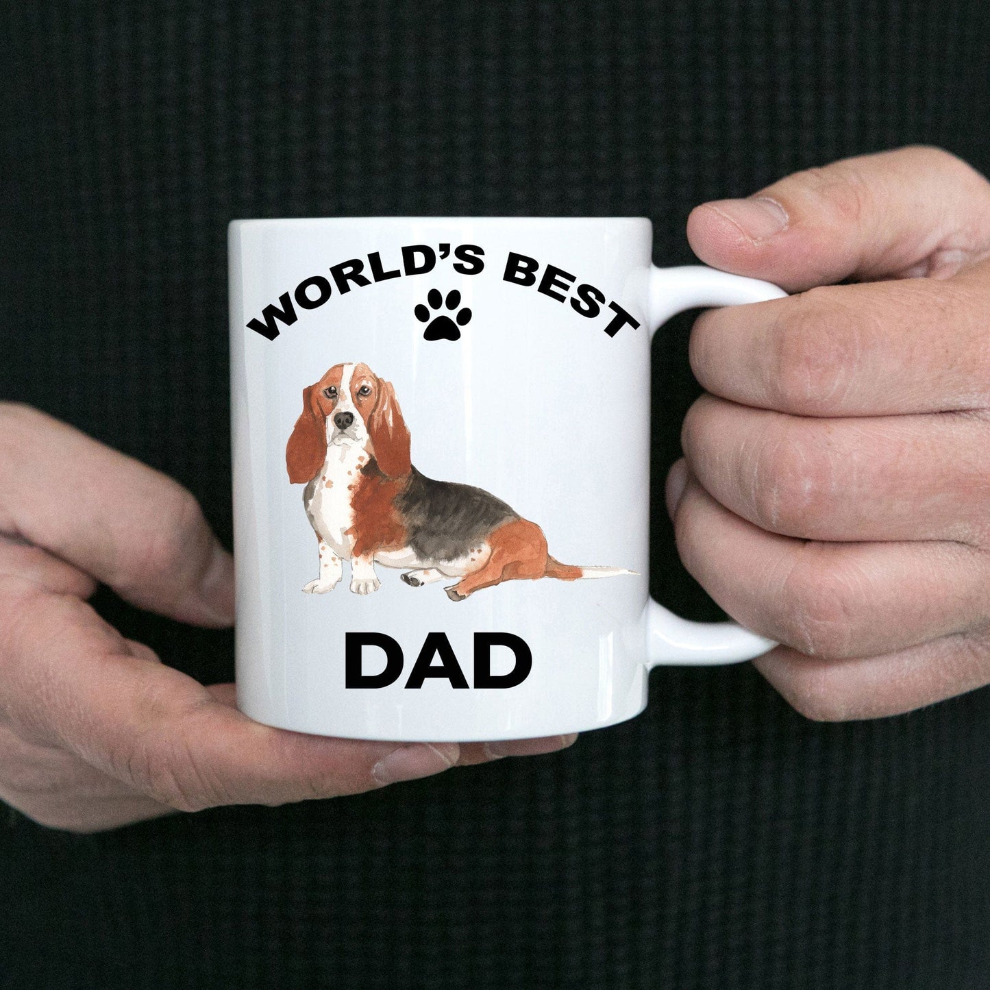 Basset Hound Best Dad Watercolor Print Coffee Mug