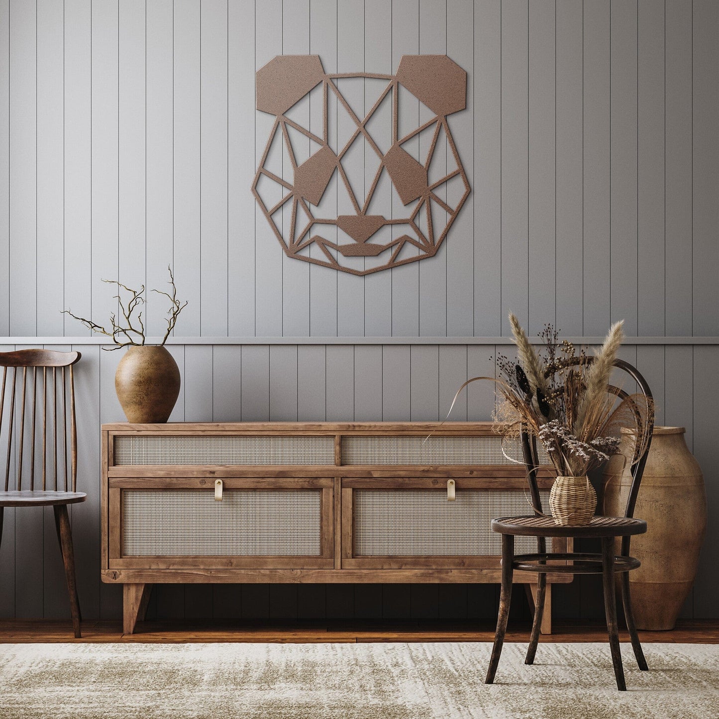 Panda Bear Geometric Head Metal Art Wall Sign