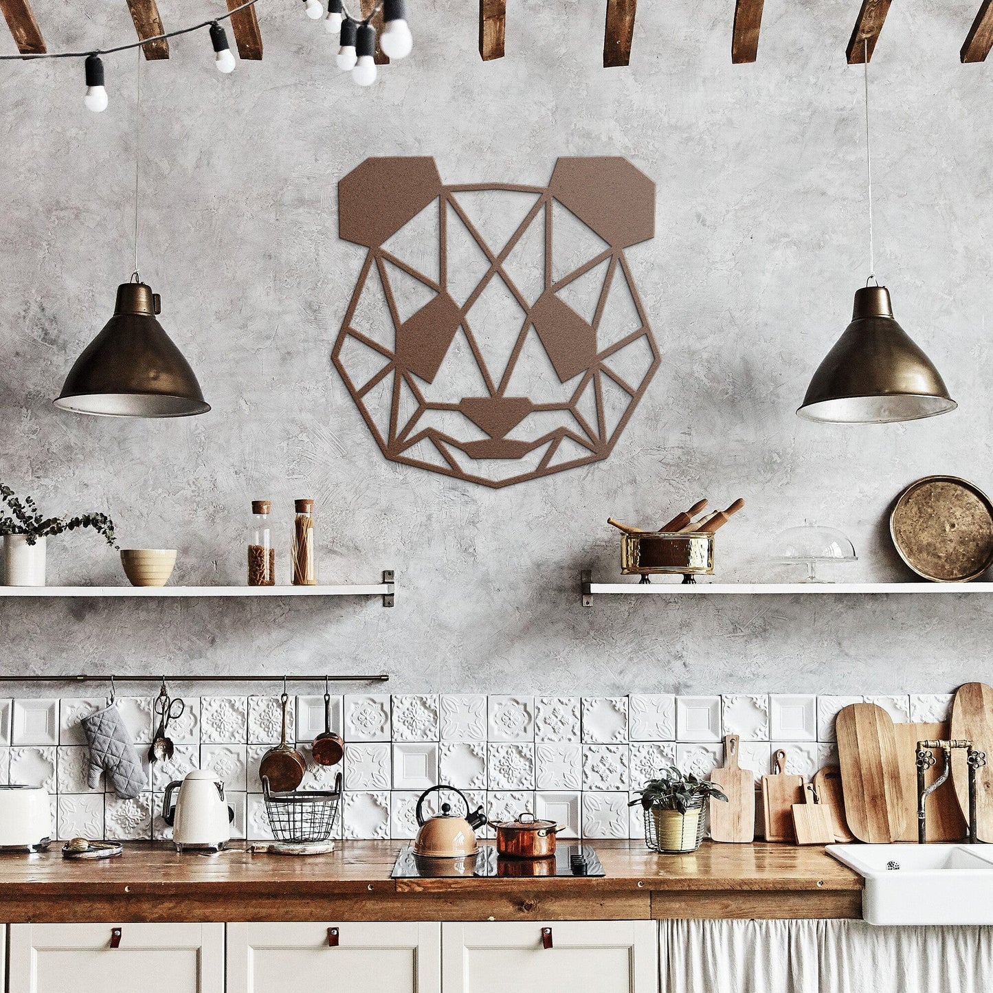 Panda Bear Geometric Head Metal Art Wall Sign