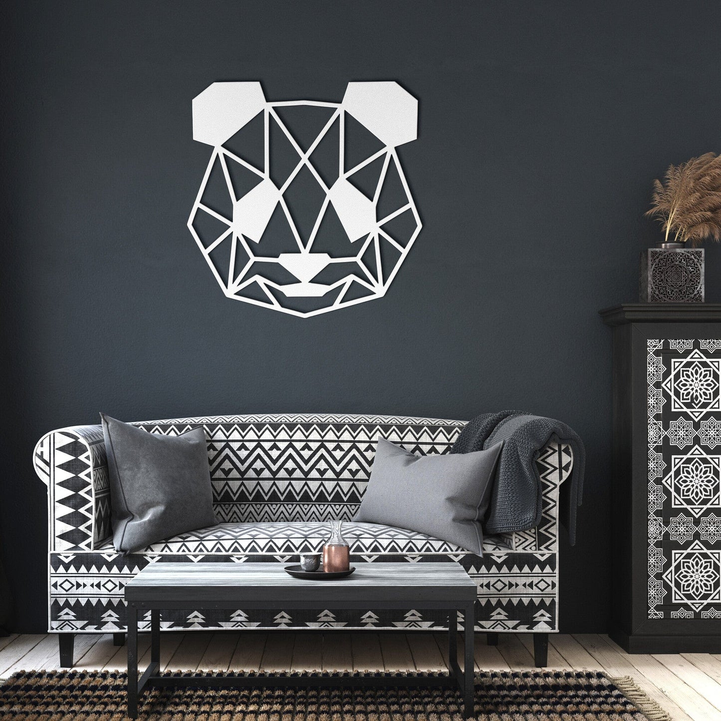 Panda Bear Geometric Head Metal Art Wall Sign