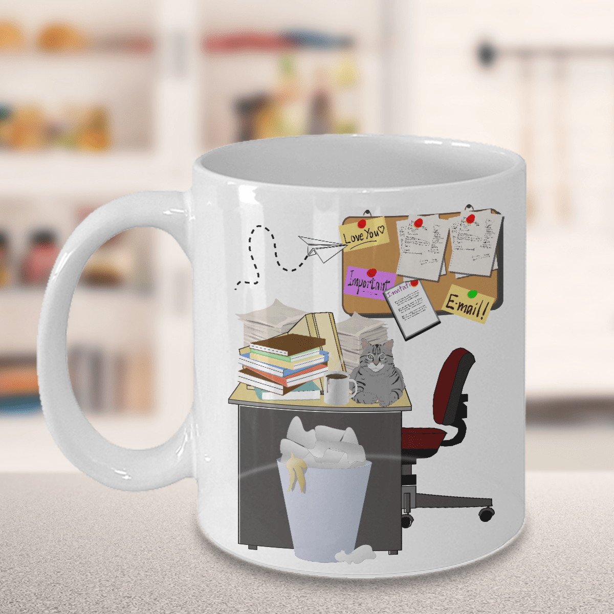 A Cluttered Desk Is A Sign of Genius White Ceramic Coffee Mug Color Cartoon