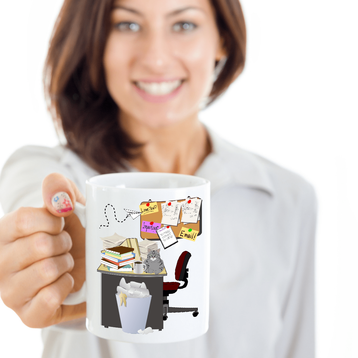 A Cluttered Desk Is A Sign of Genius White Ceramic Coffee Mug Color Cartoon