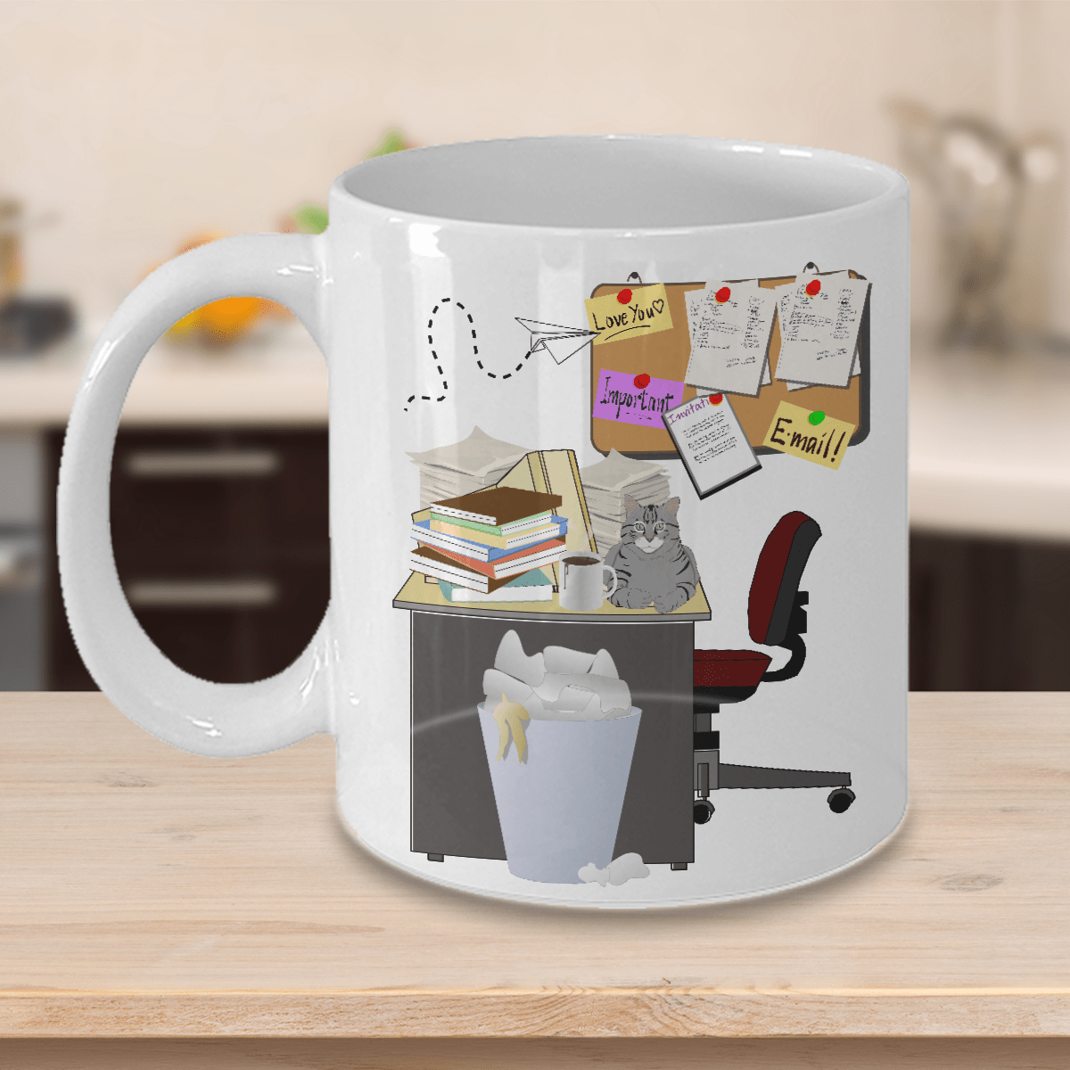 A Cluttered Desk Is A Sign of Genius White Ceramic Coffee Mug Color Cartoon