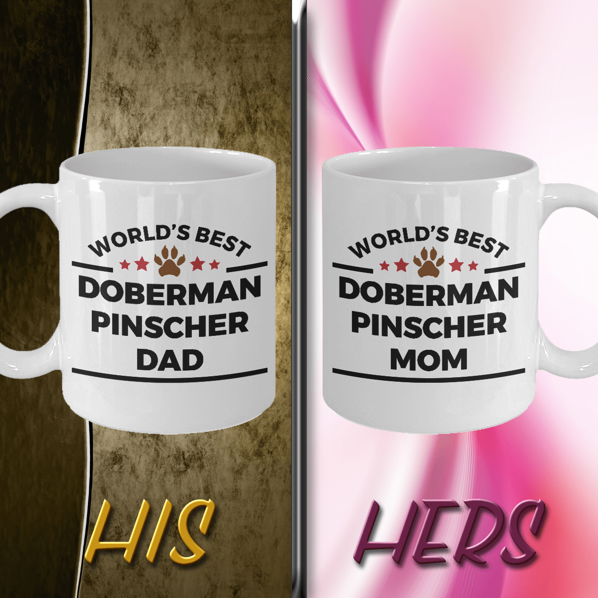 Doberman Pinscher Dog Dad and Mom Coffee Mug Set of 2