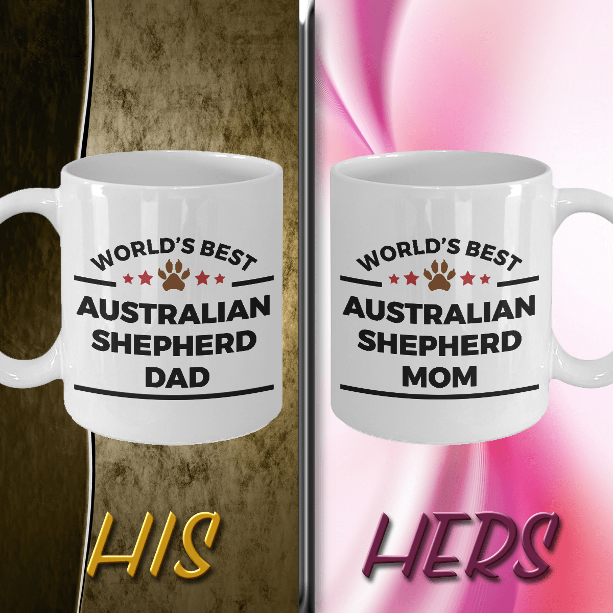 Australian Shepherd Dog Dad and Mom Couples Set of 2 Mugs