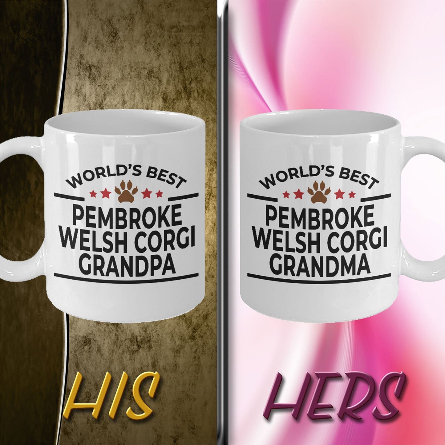 Pembroke Welsh Corgi Dog Grandpa and Grandma Coffee Mugs - Set of 2 - His and Hers