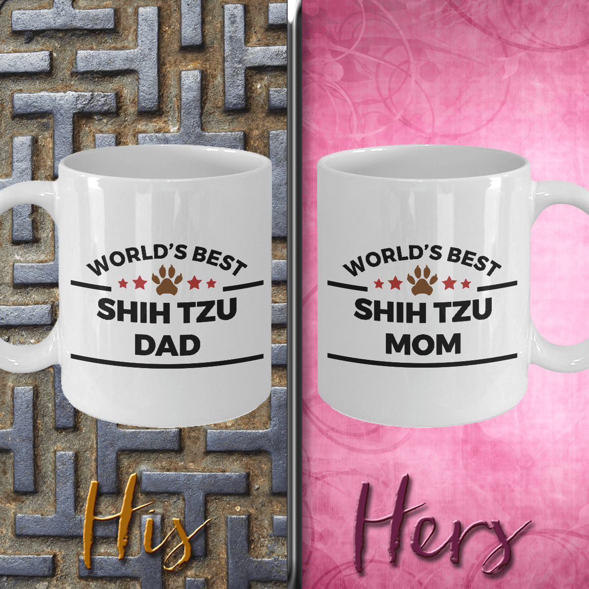 Shih Tzu Dog Dad and Mom Coffee Mug Set of 2