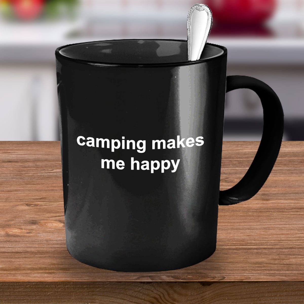 Camper Gift Camping Makes Me Happy Black CeramicCoffee Mug