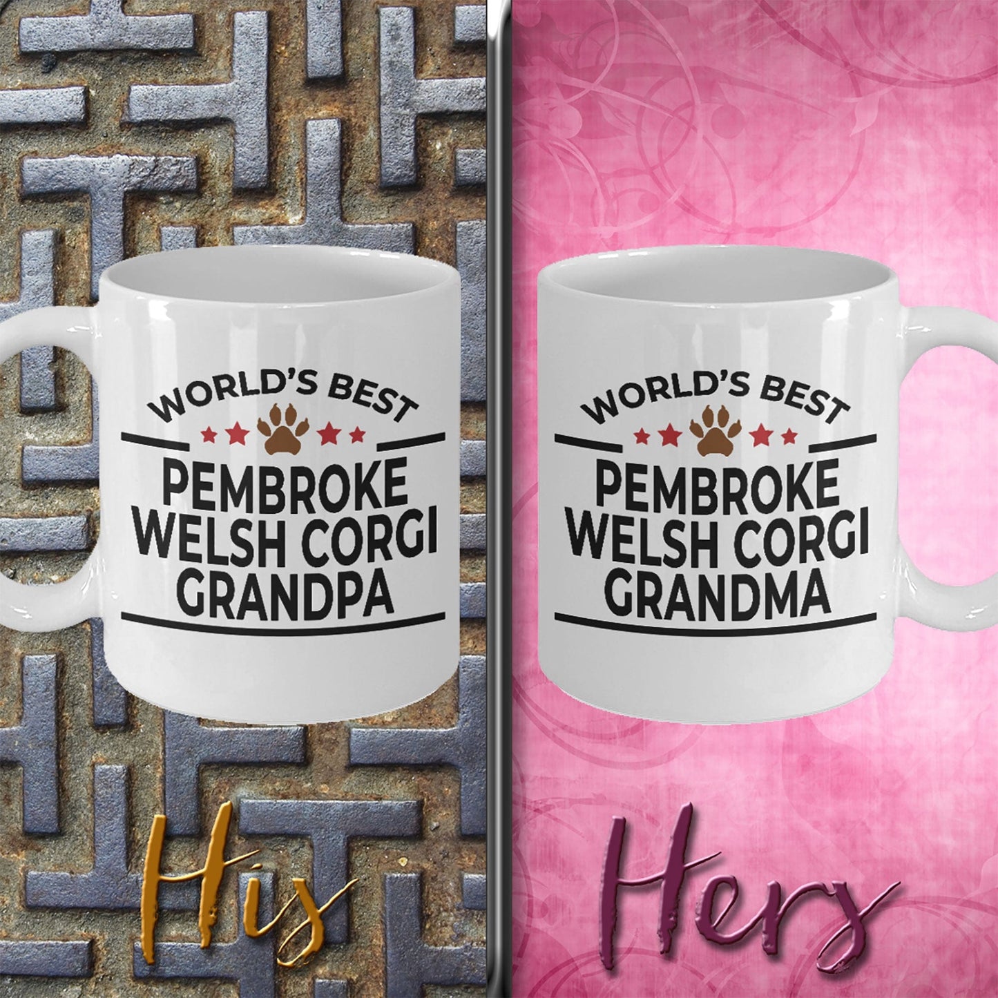 Pembroke Welsh Corgi Dog Grandpa and Grandma Coffee Mugs - Set of 2 - His and Hers