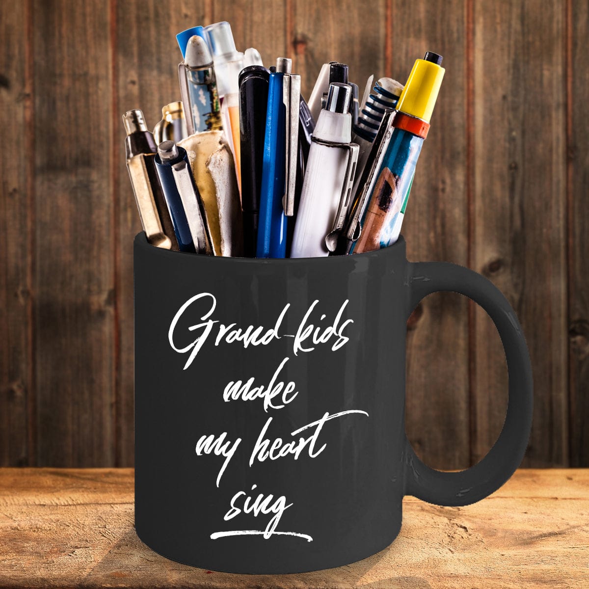 Grandmother or Grandfather Gift Grand-kids Make My Heart Sing Black Ceramic Coffee Mug