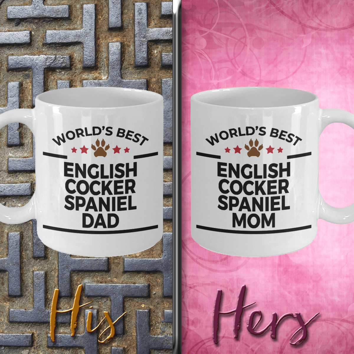 English Cocker Spaniel Dad and Mom Couples Mug - Set of 2 - His and Hers