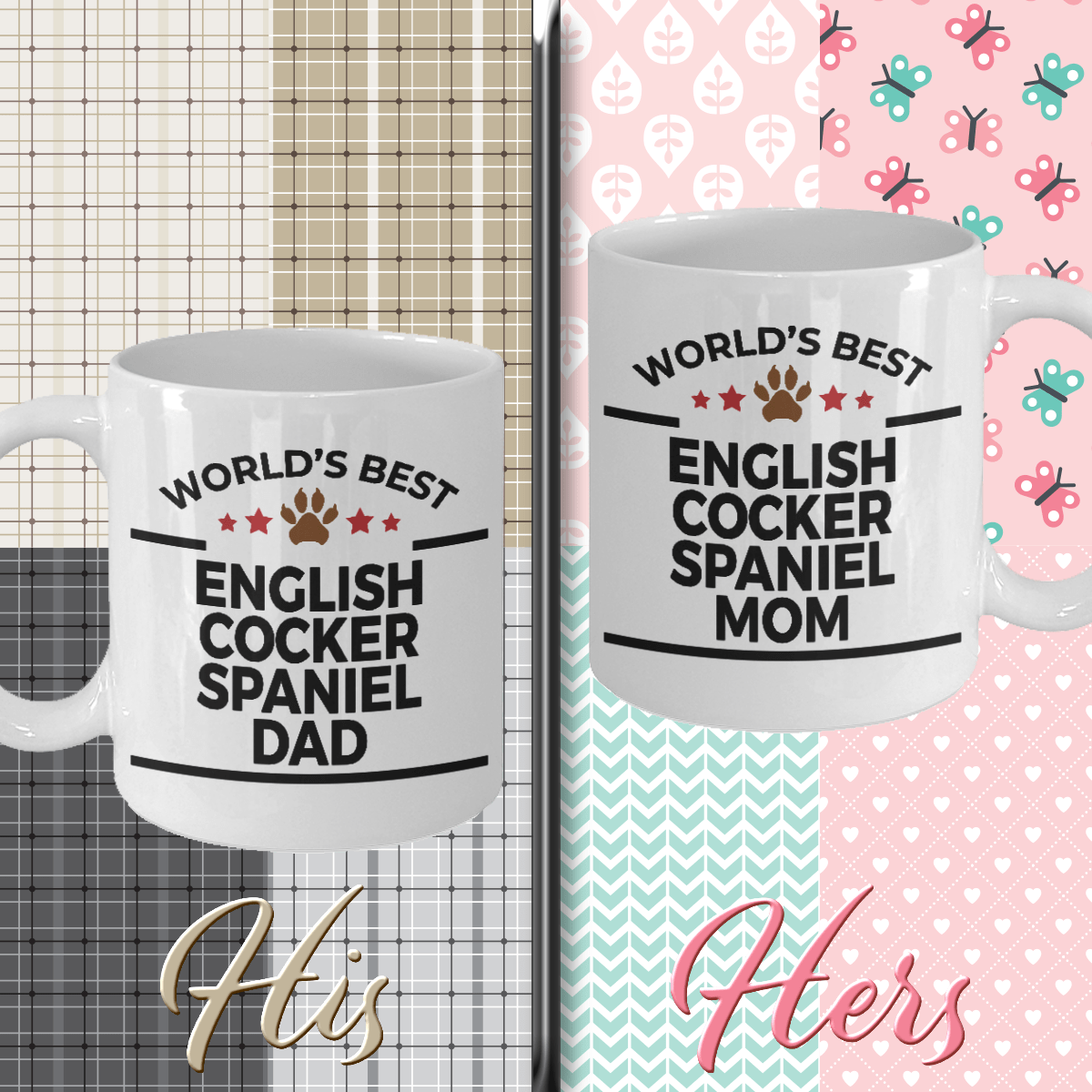 English Cocker Spaniel Dad and Mom Couples Mug - Set of 2 - His and Hers