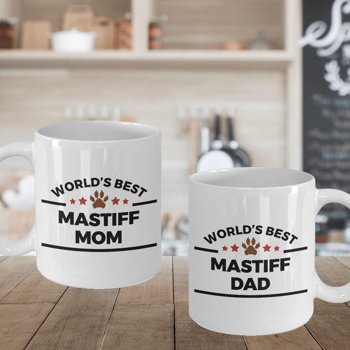 Mastiff Dog Dad and Mom Mugs Set of 2
