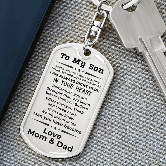 Gift for Son from Mom and Dad Personalized Military Style Dog Tag Pendant Keychain