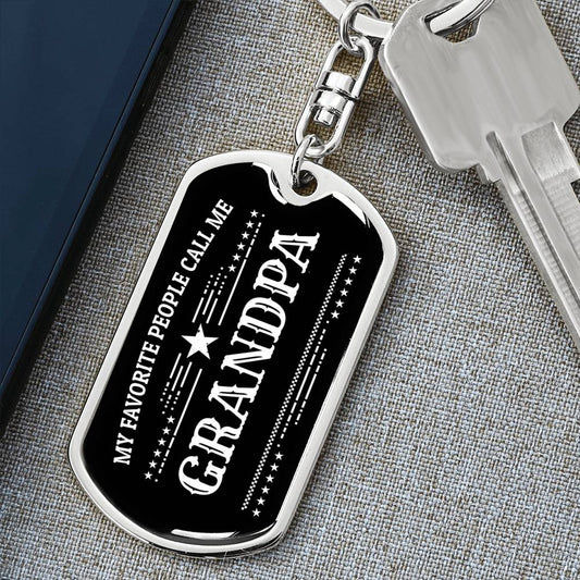Grandfather Military Style Dog Tag Pendant Key Chain Engraved