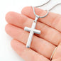 Personalized Cross Pendant Necklace Gift for Mother from Son on Cat Message Card