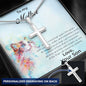 Personalized Cross Pendant Necklace Gift for Mother from Son on Cat Message Card