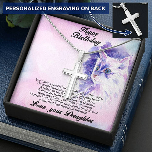 Personalized Cross Pendant Necklace Birthday Gift for Mother from Daughter