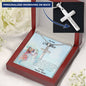 Personalized Cross Pendant Necklace Gift for Mother from Son on Cat Message Card