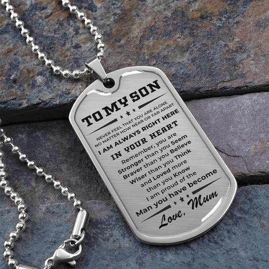 Gift for Son from Mum Braver Than You Believe Dog Tag Style Necklace