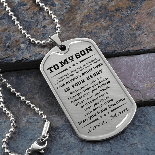 Personalized Engraved Military Style Dog Tag Necklace Gift for Son from Mother