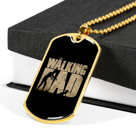 Gift for New Father - The Walking Dad Military Style Personalized Dog Tag Pendant Necklace